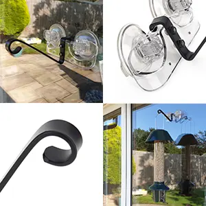 Window Hook for Bird Feeder - Dual Suction Cups, Outdoor Mount 3 All-round window hanging bracket for bird feeders, ornaments, wind chimes, and planters. Super strong and ornate design