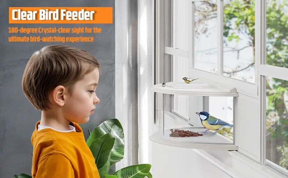 Indoor Bird Feeder - 180° Clear View Window Feeder 2 Clear view indoor window bird feeder for close-up bird watching with a 180-degree view