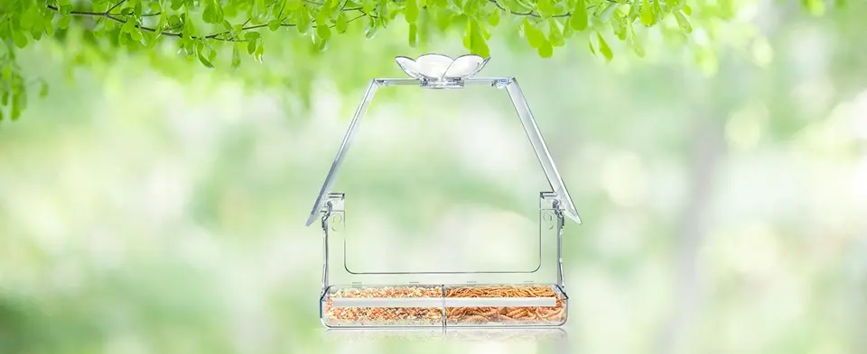 Clear View Large Window Bird Feeder with 2 Strong Suction Cups 1 Clear view window bird feeder for indoor bird watching. Enjoy watching birds from the comfort of your home