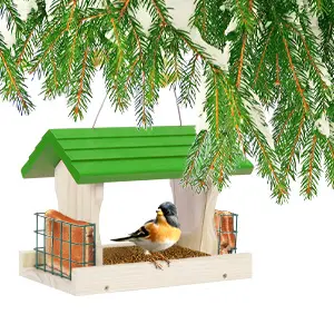Hopper Bird Feeder - Cedar with 2 Suet Cages | 2 Windows 3 a designed hopper feeder for birds attracting a variety of birds with its effective seed placement and open design