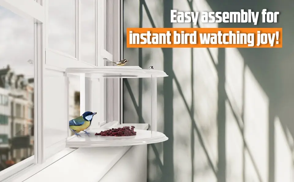 Indoor Bird Feeder - 180° Clear View Window Feeder 5 Easy assembly indoor bird feeder for instant bird watching joy. Quick and simple setup