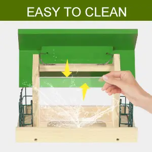 Hopper Bird Feeder - Cedar with 2 Suet Cages | 2 Windows 4 Easy-to-clean hopper bird feeder with rust-resistant screen, suitable for large birds like jays