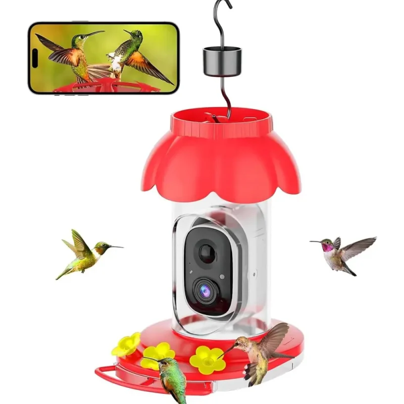 Smart hummingbird feeder camera for outdoor bird watching with AI video recording