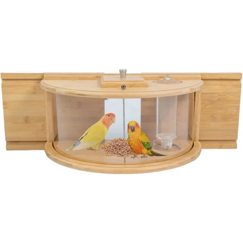 Indoor panoramic window bird feeder with kettle, offering a 180°view, secure lid, and easy cleaning