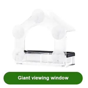 Suction Cup Window Bird Feeder - Clear Acrylic, 5 Strong Suction Cups 4 Suction cup window bird feeder with a large viewing window for close-up bird watching