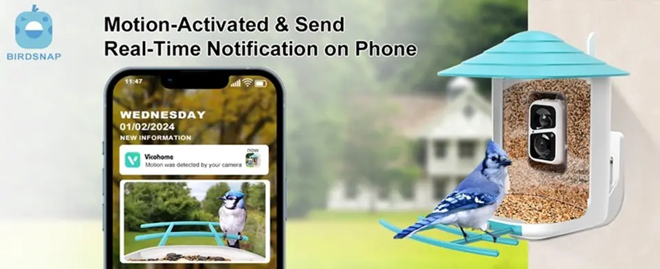 WiFi Bird Feeder Camera 2K Solar Powered with AI Identify 1 Motion activated wifi bird feeder camera