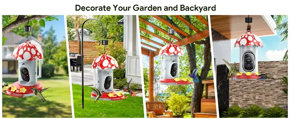 2K Hanging Bird Feeder with Camera - AI, Solar, Ant/Bee Proof 4 Hanging bird feeder camera with multiple mounting options for trees, brackets, and eaves