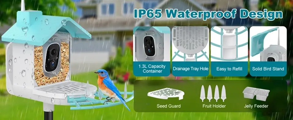 1080 HD Squirrel Proof Bird Feeder with Camera - AI, Solar Panel 3 Outdoor bird feeder camera with large capacity, easy refill design, and multiple feeding options for attracting various birds