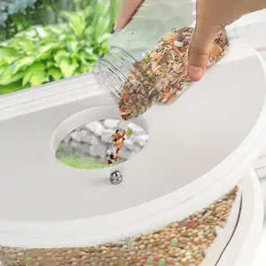 Inside Window Bird Feeder 180° Clear View Fits 27-35" Window 4 Filling a bird feeder in the window with bird food. Attract wild birds to your backyard