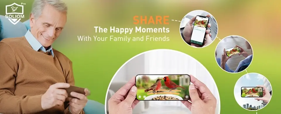 Wireless Bird Feeder Camera with AI Identify Bird Species 4 Soliom wireless bird feeder camera for sharing bird watching moments with family and friends