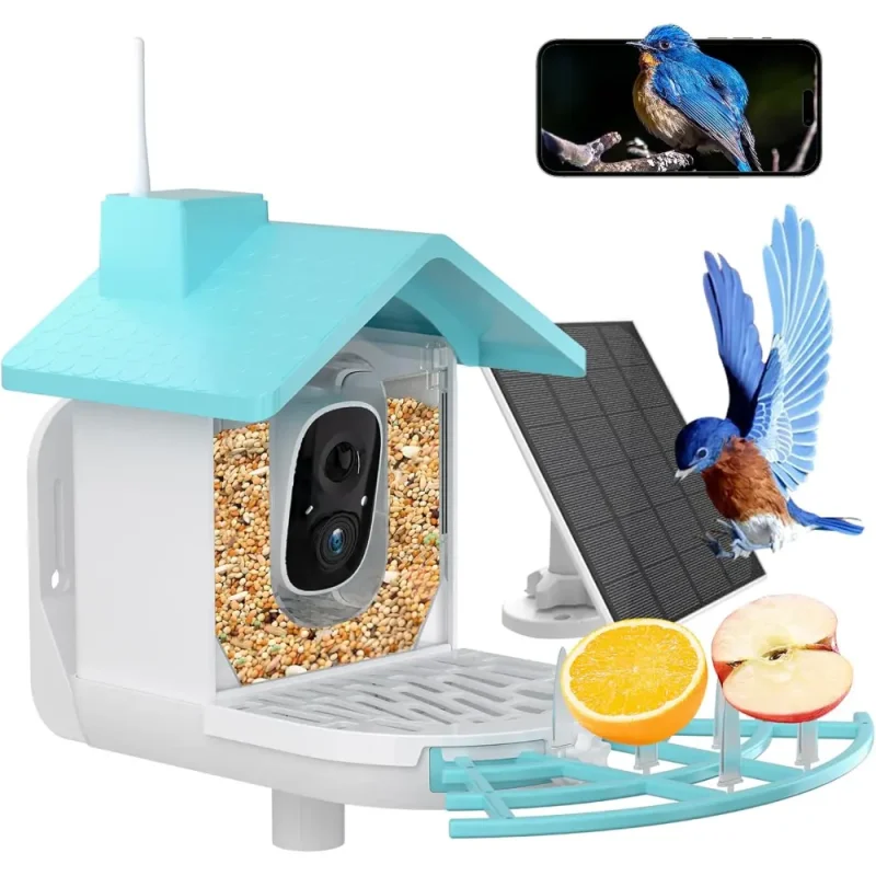 Squirrel-proof bird feeder with camera, solar powered, AI bird recognition, and remote viewing