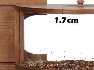 180° Clear View Wooden Window Bird Feeder - Fits 23-36" Windows 6 Close-up of a sturdy wooden window bird feeder showing its 1.7cm thickness for durability