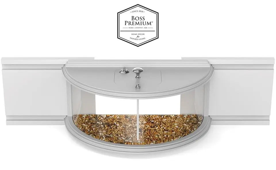 Clear View Window Tray Bird Feeder - 180° for 24-32" Windows 1 clear view window tray bird feeder filled with bird seed. Stylish design for indoor bird watching