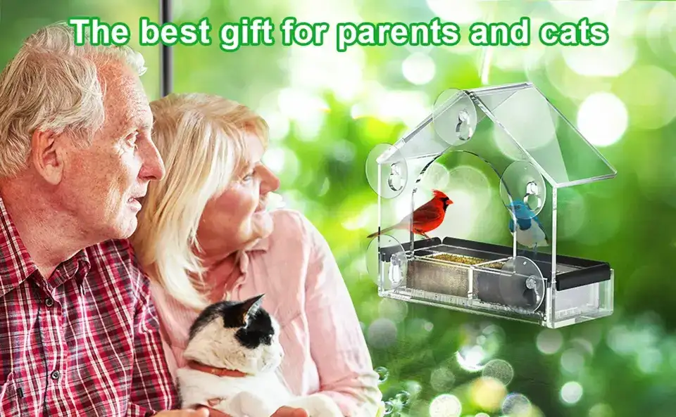 Suction Cup Window Bird Feeder - Clear Acrylic, 5 Strong Suction Cups 3 Window bird feeder with suction cups: The perfect gift for parents and cats to enjoy bird watching together indoors