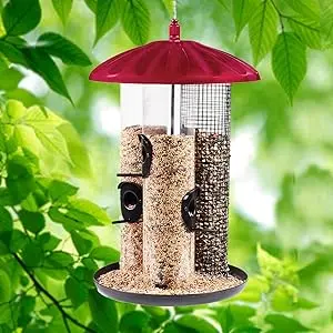 3 Tube Bird Feeder with Squirrel Proof | 6lb Seed Capacity 1 3 tube bird feeder designed to attract a variety of wild birds with different seed or fruit blends. Easy to hang and refill