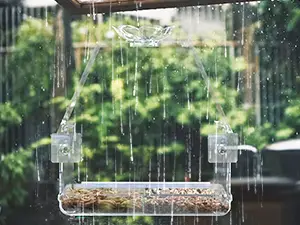 Clear View Large Window Bird Feeder with 2 Strong Suction Cups 6 Weatherproof window bird feeder in the rain. Enjoy bird watching even on rainy days from indoors