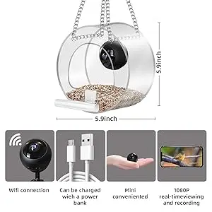 Smart Window Bird Feeder with Camera - 1080p HD | Night Vision 7 WiFi window bird feeder with 1080P camera for real-time bird watching and recording