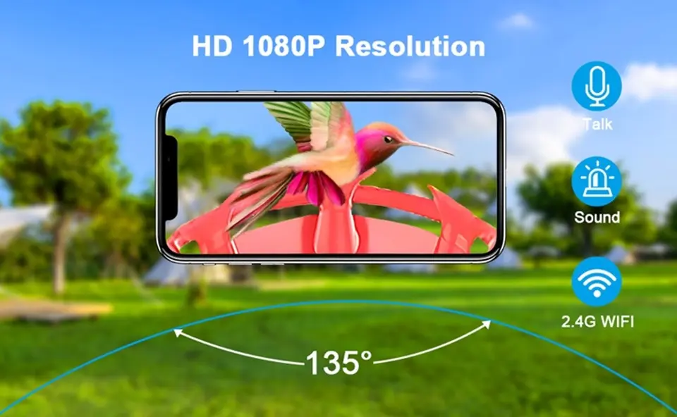 Humming Bird Feeder with Camera - AI Auto Capture & Wireless 6 Smart hummingbird feeder camera with 1080p HD video, two-way audio, and 135° wide angle lens