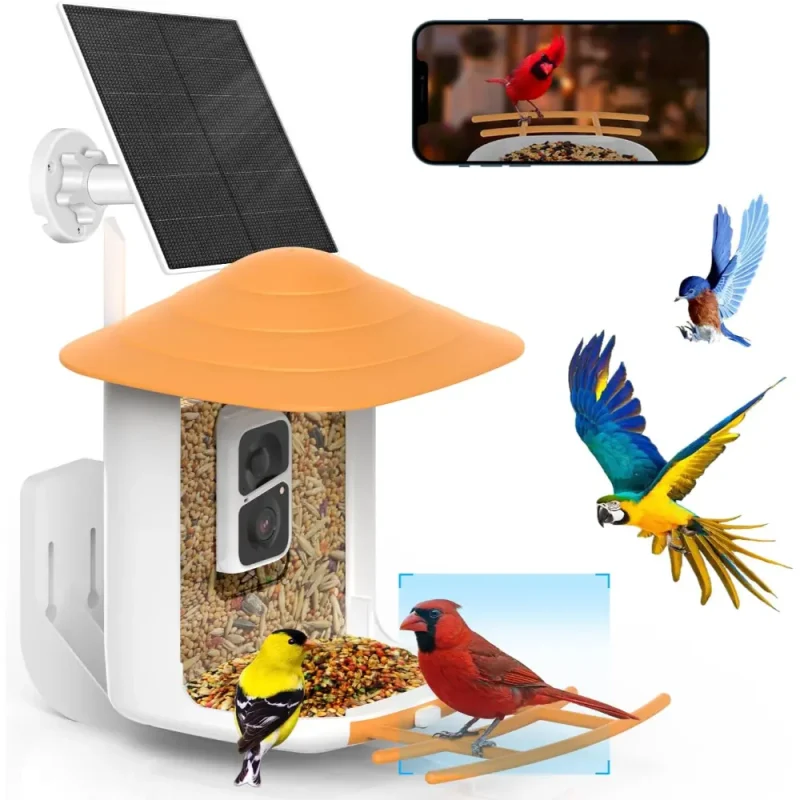 Wireless bird feeder camera with AI identifies bird species. Perfect for backyard bird watching