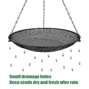11.8" Large Platform Bird Feeder - Stainless Steel Mesh Tray 4 an 11.8-inch large hanging platform bird feeder with stainless steel mesh and drainage holes