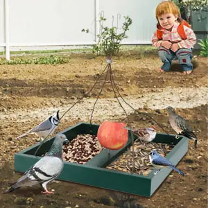 Large Capacity Garden Platform Bird Feeder for Birds & Squirrel 8 3-in-1 platform bird feeder that can be used as a ground feeder, hanging feeder, or post mount feeder