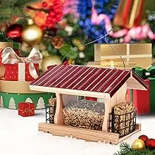 Large Hopper Bird Feeder - DIY Kit, Red Cedar, 10lb Capacity 4 a large hopper bird feeder displayed as a christmas gift, surrounded by holiday decorations