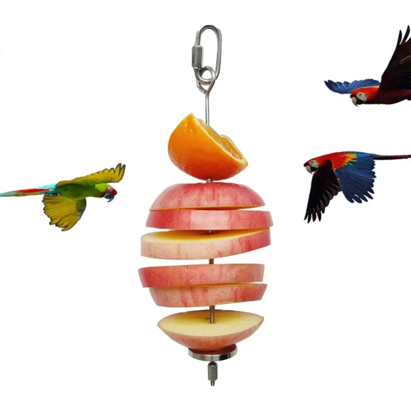 Fruit bird feeder skewer with apple and orange slices, for parrots