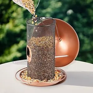 Copper Roof Bird Feeder | 7.5" Roof | 360° Tray | 3lb Capacity 8 filling a large capacity copper roof bird feeder that holds 3 lbs of seed for less frequent refills