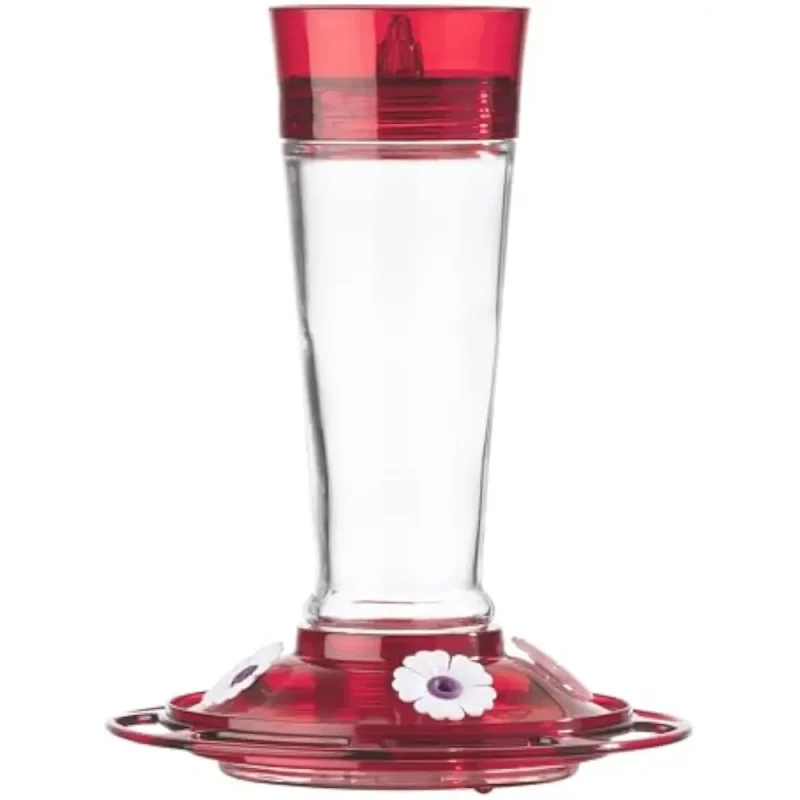 More Birds Ruby hummingbird feeder, a red glass feeder with 4 ports for outdoor use