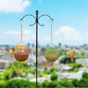 Set of 3 Squirrel Proof Ball Bird Feeders - Metal Hanging 2 double ball bird feeders stand garden birds