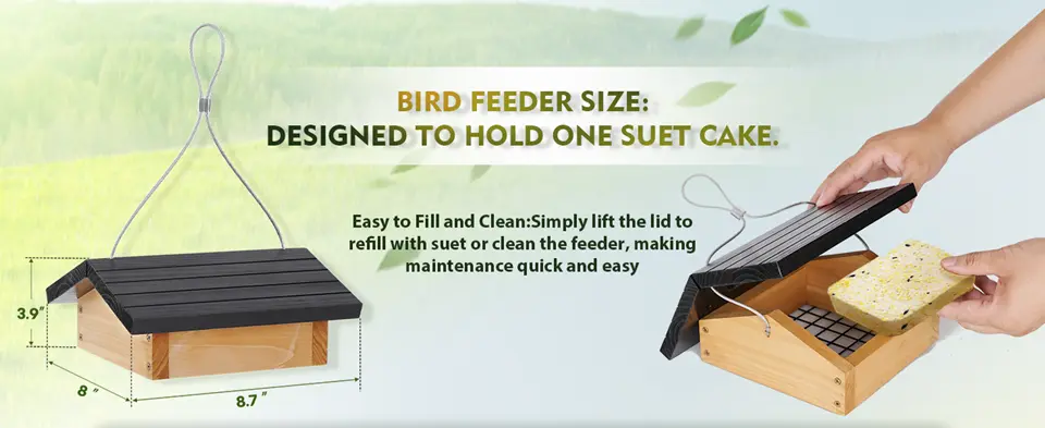 Upside Down Bird Feeder - Squirrel Proof, Cedar Wood, Easy Refill 3 easy fill clean upside down suet bird feeder