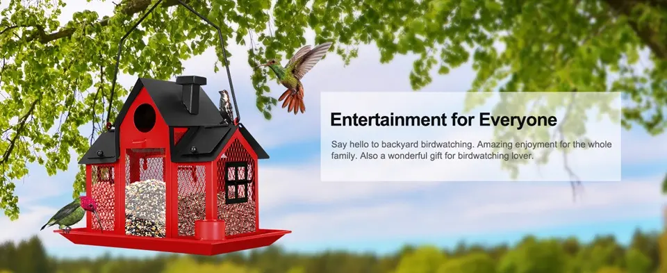 Solar Large Cardinal Bird Feeder Squirrel Proof 2 entertainment backyard birding solar bird feeder