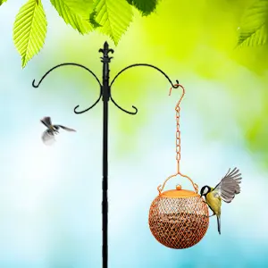 Set of 3 Squirrel Proof Ball Bird Feeders - Metal Hanging 3 single ball bird feeder stand garden bird