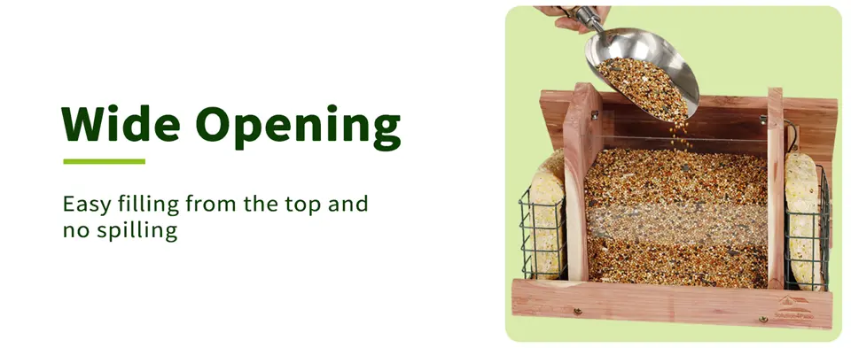 Handmade Hanging Cedar Hopper Bird Feeder with Suet Holder 3 wide opening easy fill cedar bird feeder suet holder