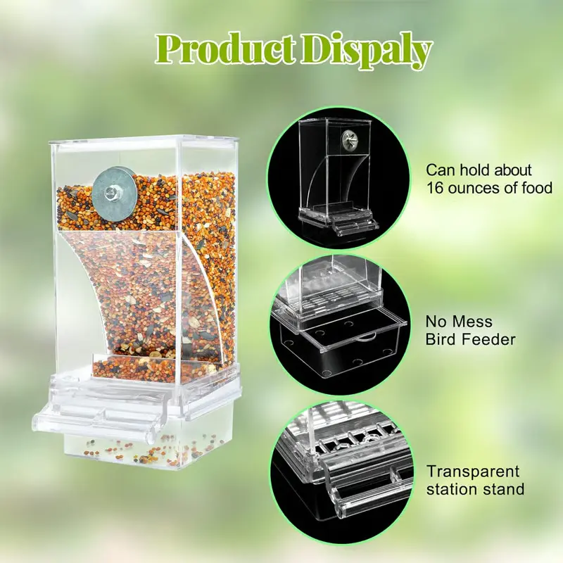 No Mess Automatic Bird Feeder 6 no mess automatic bird feeder 16oz capacity transparent stand